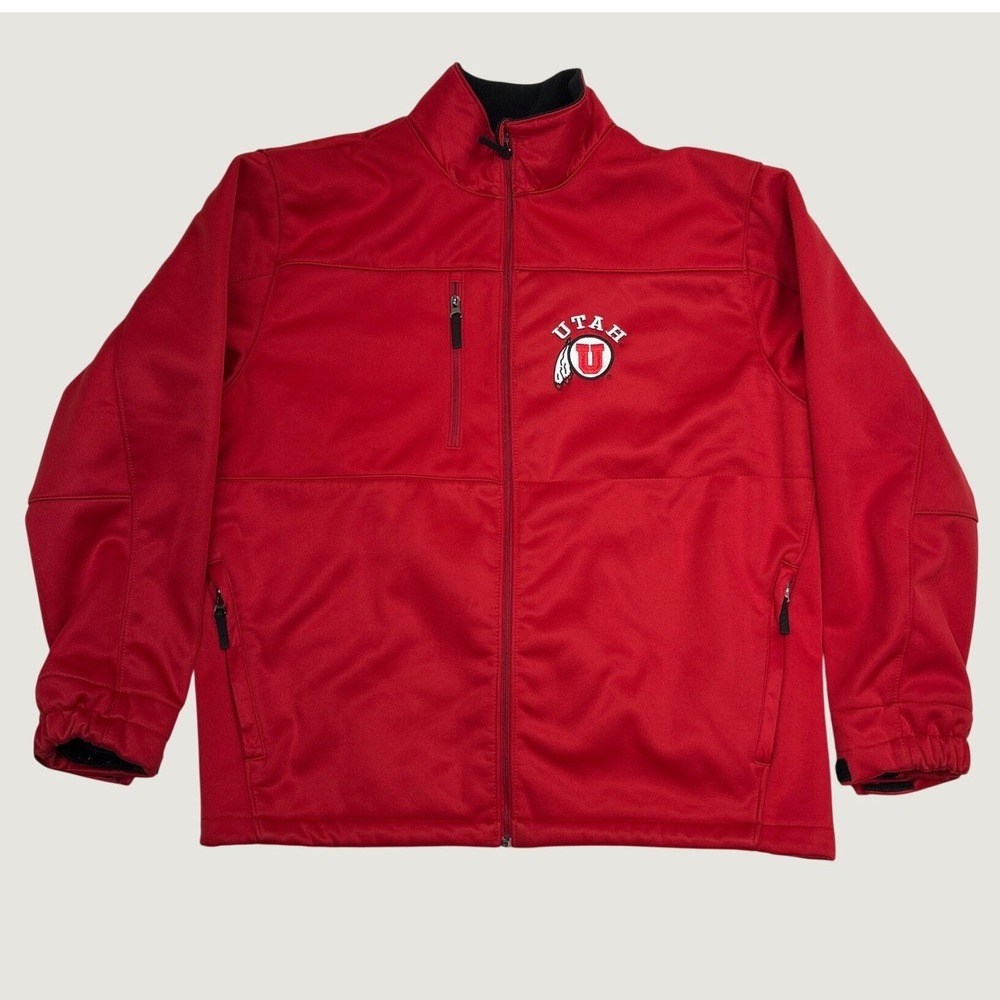 University of Utah Softshell Jacket Mens XL Red Fleece Lined Team Utes Football